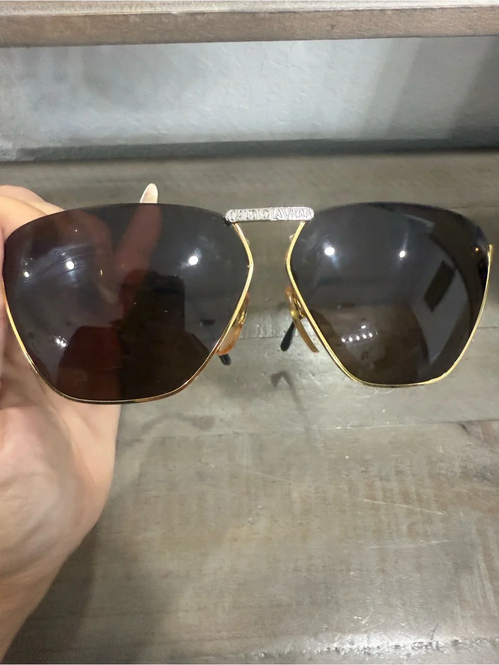 Vintage Claudio La Viola for Private Eyes Gold Rimless Sunglasses Made in Italy